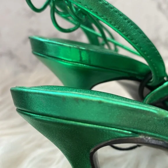 NWOT Zara Metallic Green Lace-up Leather Sandals, Size 7.5 - Picture 17 of 17